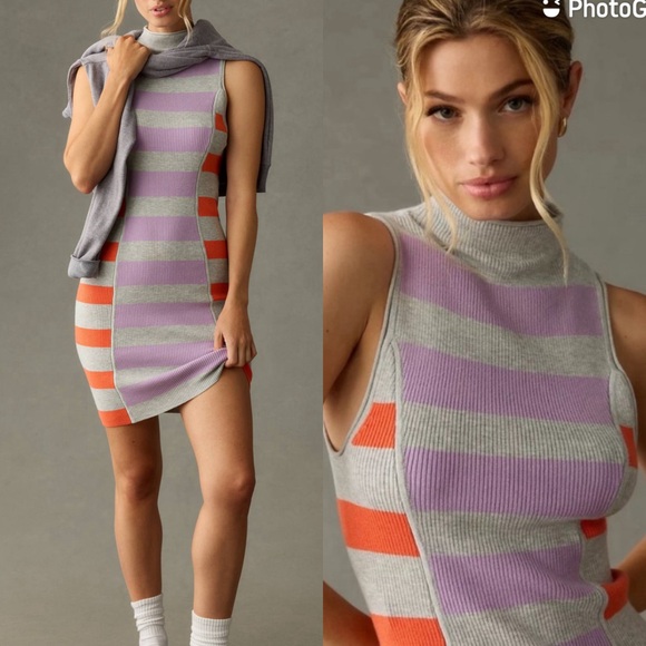 NWT Daily Practice Anthro Mock-Neck Stripe Sweater Dress